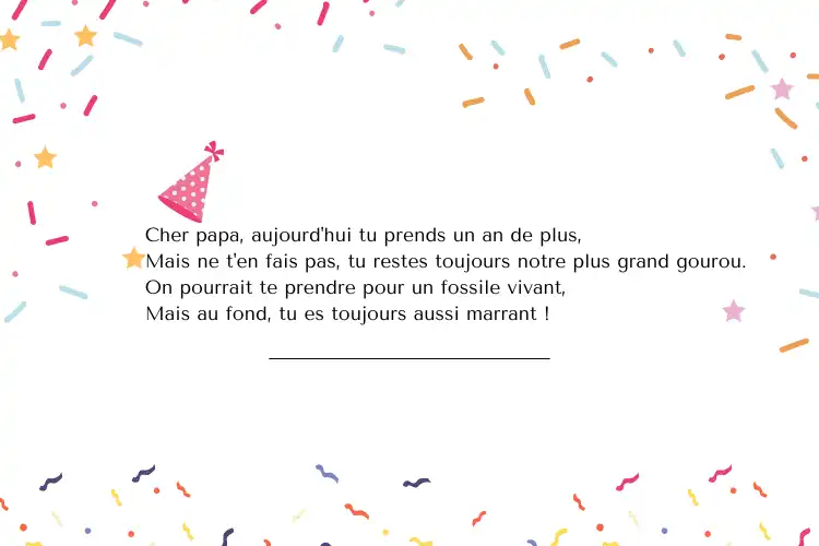 Poèmes d'anniversaire drôles voeux pour papa